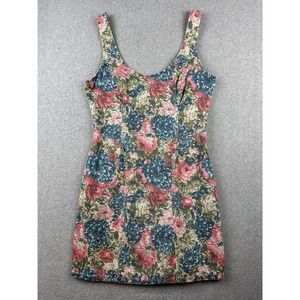 RVCA Dress Womens Medium Multicolor Floral Tank Mini Scoop Neck Zip Back Twill